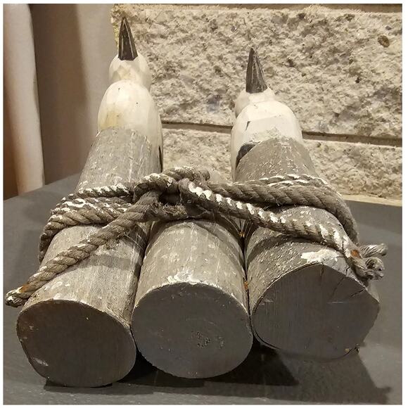 Two Seagulls on Wood Pier Posts Hand Made Figurine Decor Nautical Maritime Rope - Picture 5 of 14